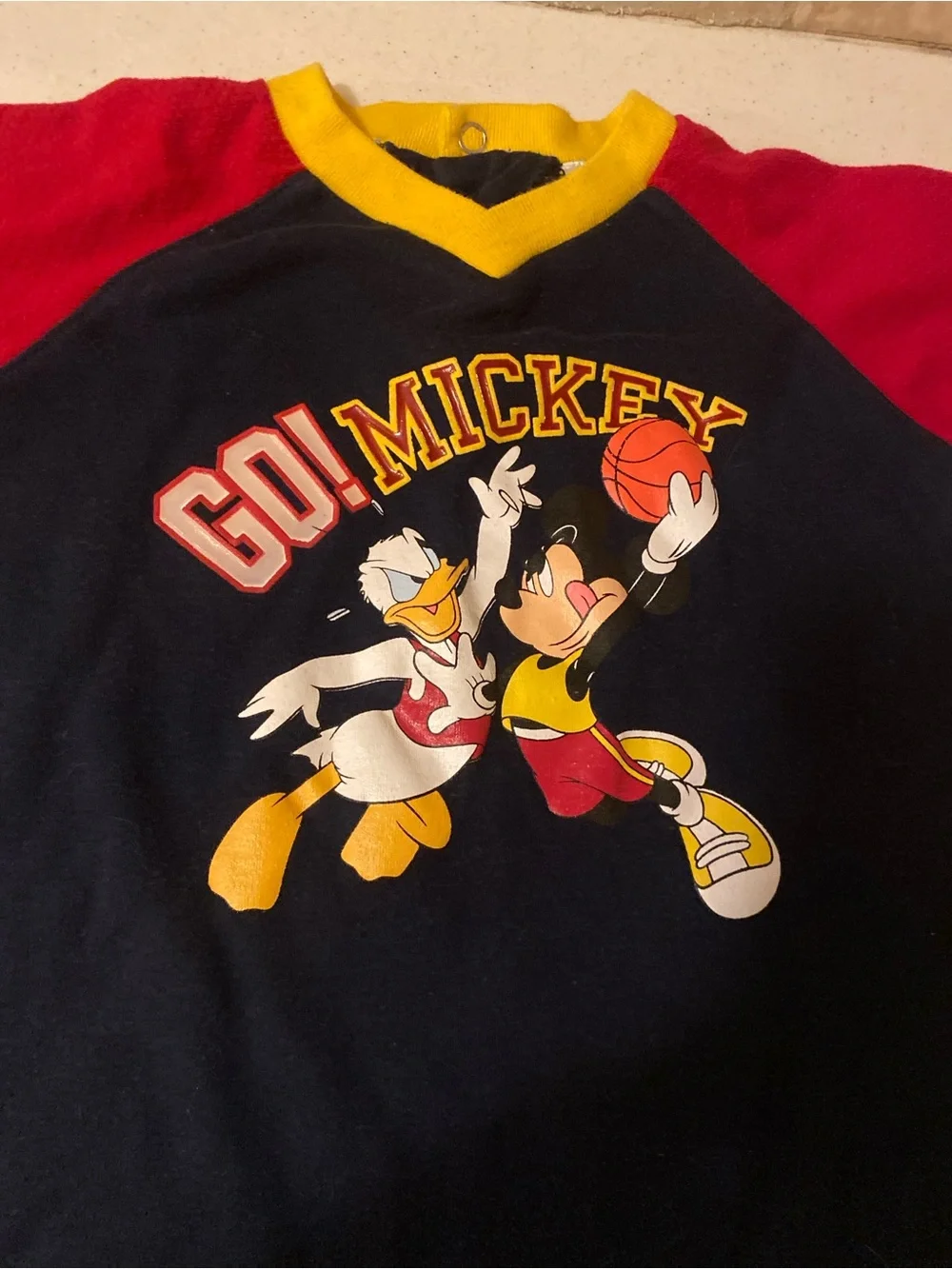 Vintage Disney Navy, Red & Yellow 'Go! Mickey' Graphic One-Piece